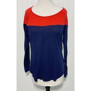 Athleta Shanti Colorblock Pullover Long Sleeve‎ T-Shirt Scoop Neck Blue Medium